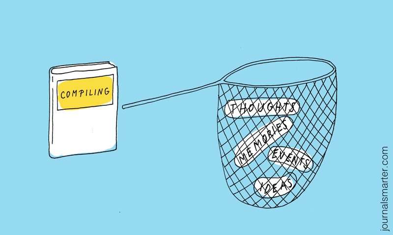 journal with a fishing net fishing thoughts, memories, events, and ideas